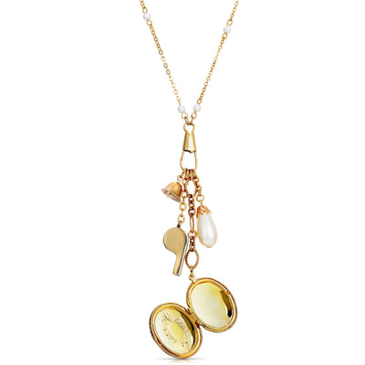 Elegant Faux Pearl Locket With Whistle Bell Charm Necklace