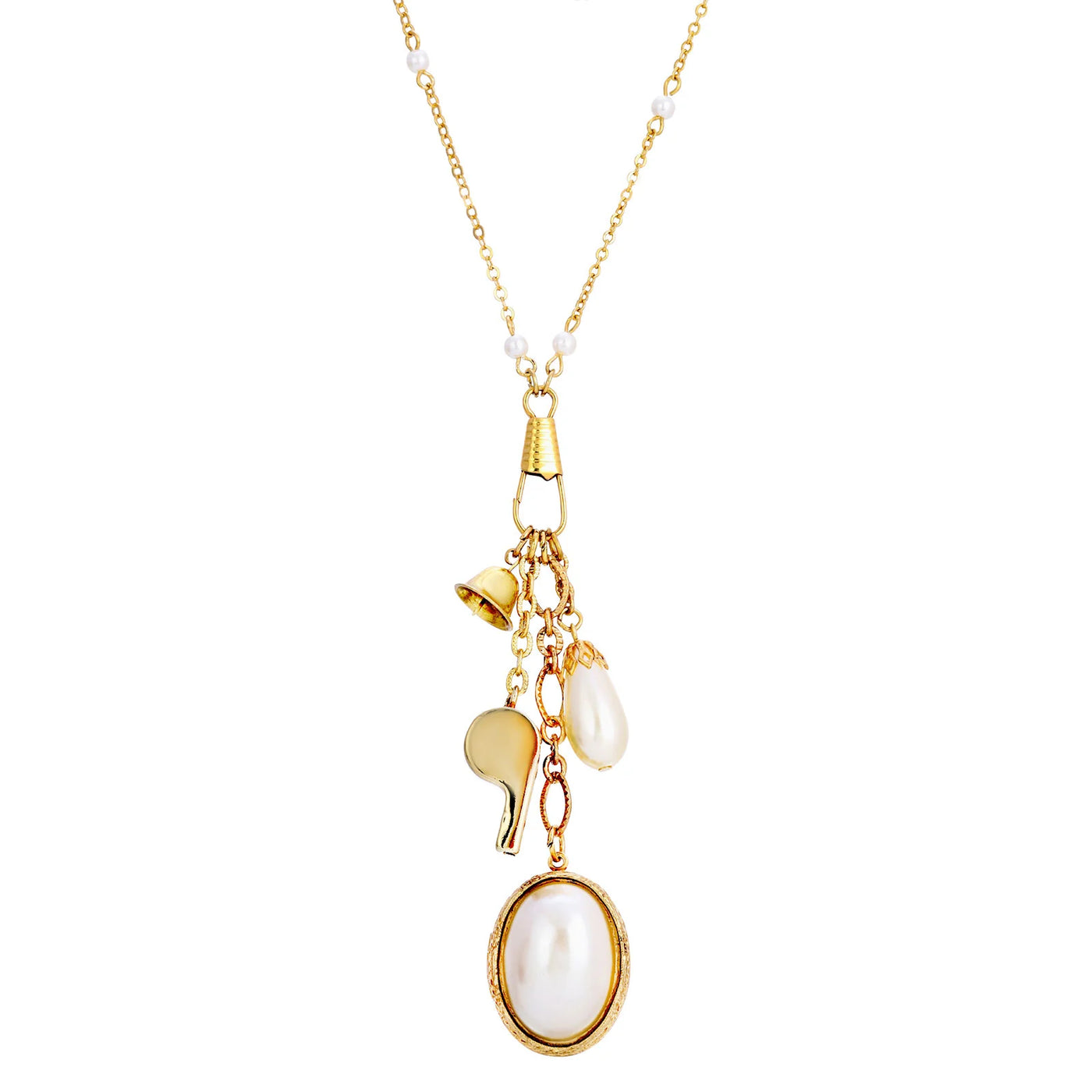 Elegant Faux Pearl Locket With Whistle Bell Charm Necklace