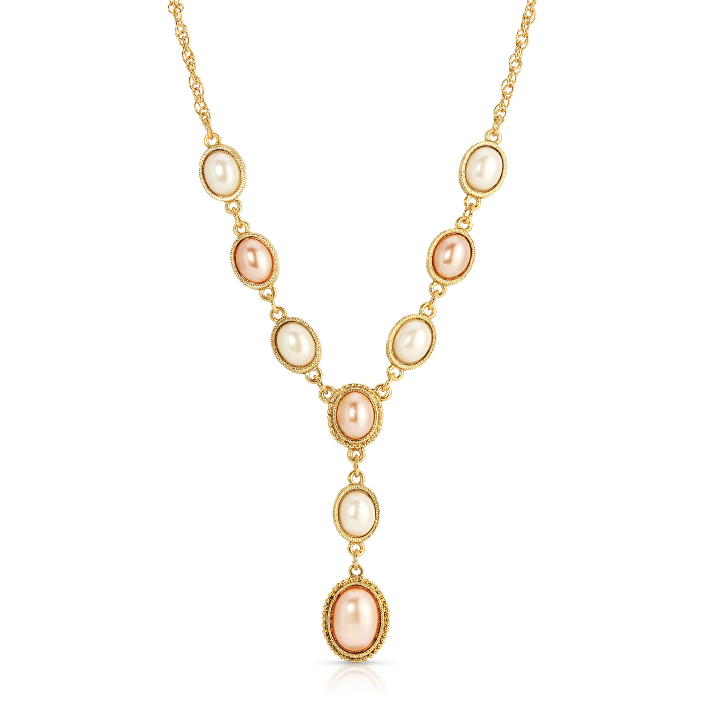 Rosabella Oval Raspberry & White Faux Pearl Y-Necklace