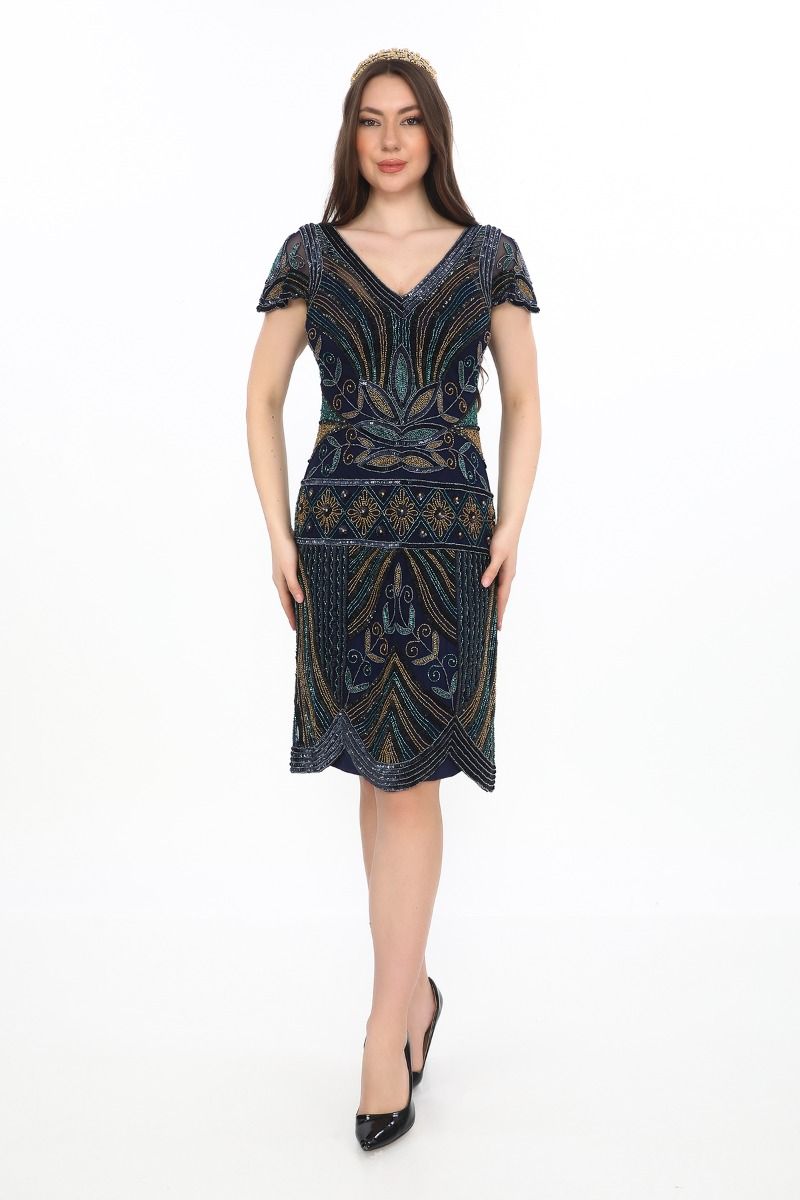 maid of honor beach wedding dress Dora Art Deco Beaded Cocktail Dress in Navy Blue by Gatsby Lady –  WardrobeShop