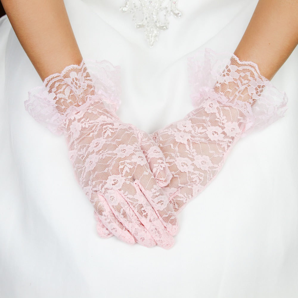 Vintage Style Lace Wrist Gloves in Pink
