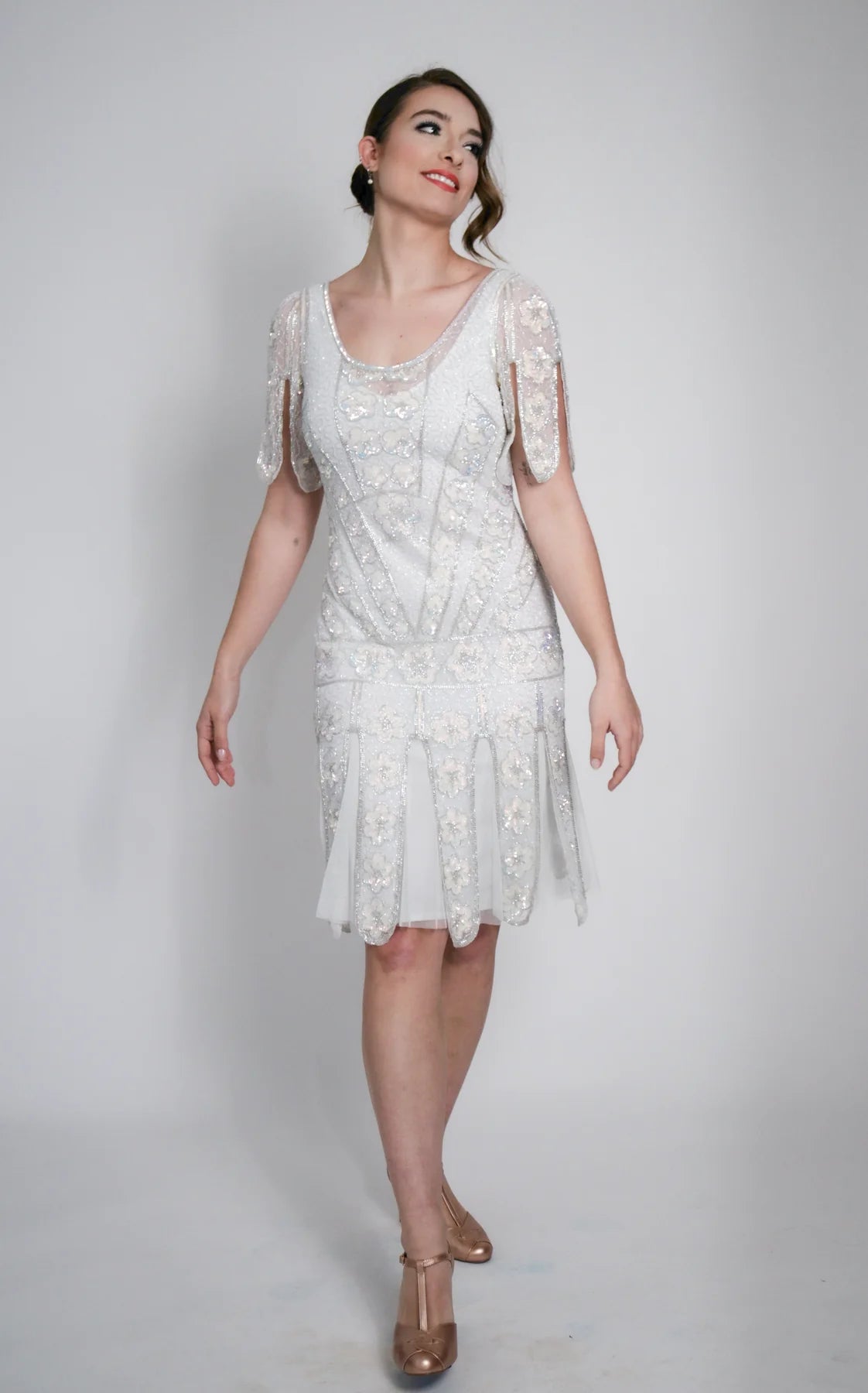 Margot Gatsby Inspired Beaded Dress in White by Nataya – WardrobeShop