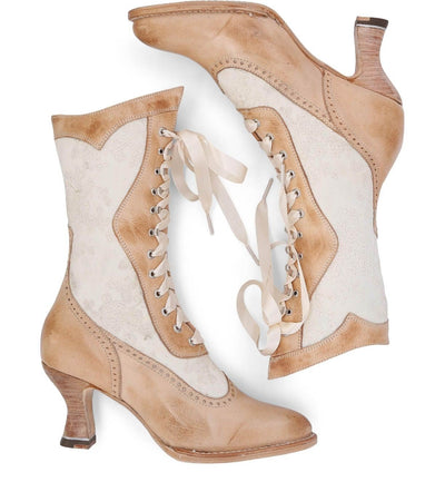Abigale Victorian Inspired Leather & Lace Boots in Bone Rustic