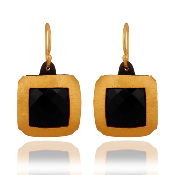 Die-Cut Onyx Vintage Gold Earrings - SOLD OUT