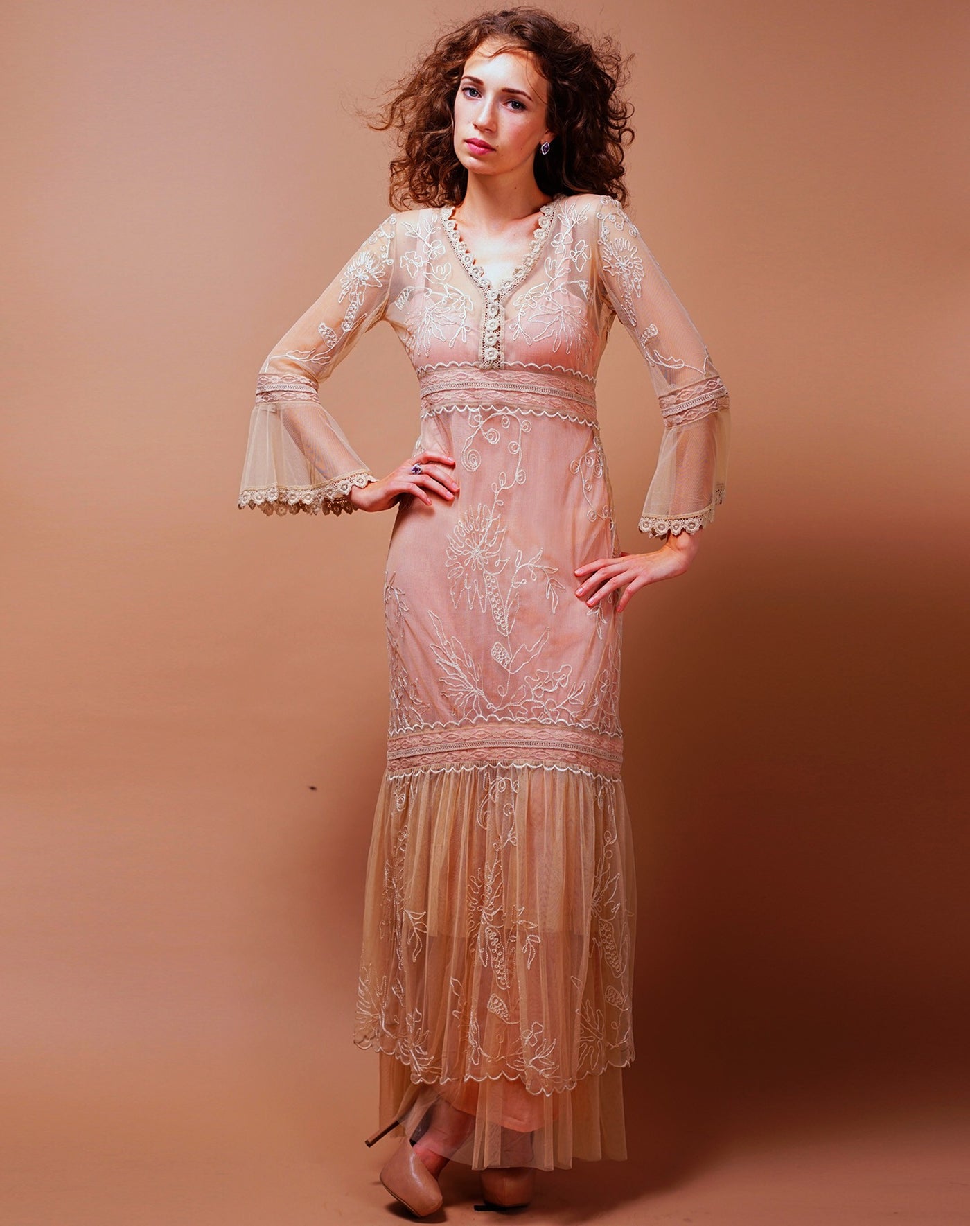 Titanic Empire Waist Wedding Dress in Pink-Champagne by Nataya - SOLD OUT