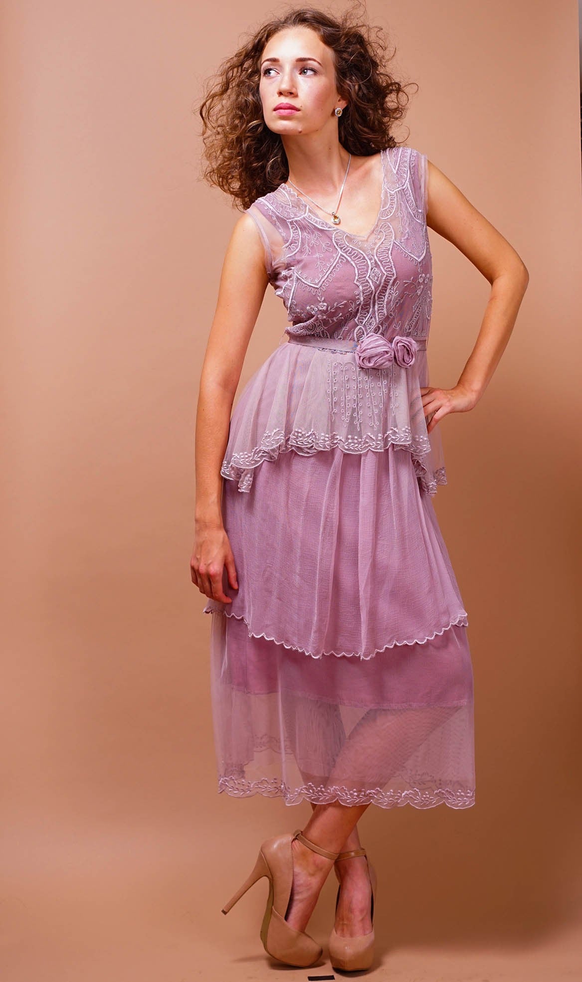 Vintage Inspired Tiered Tea Party Dress in Lavender-Rose - SOLD OUTby Nataya