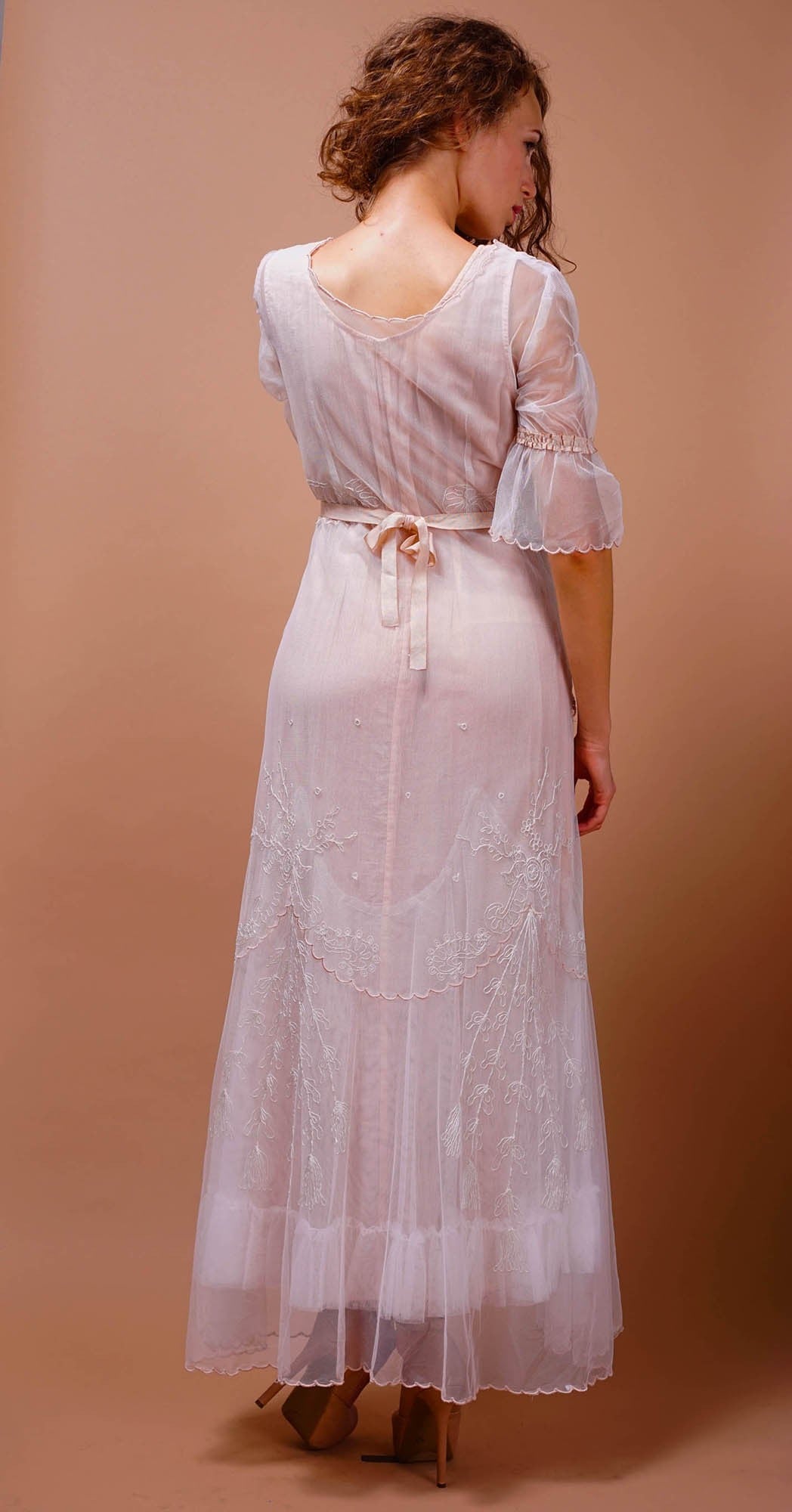 Edwardian Vintage Inspired Wedding Dress in Ivory-Blush by Nataya - SOLD OUT