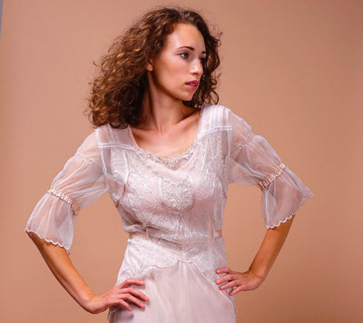 Edwardian Vintage Inspired Wedding Dress in Ivory-Blush by Nataya - SOLD OUT