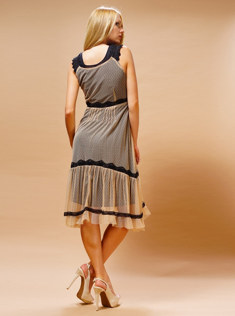 Bohemian Vintage Inspired Dress in Black-Beige by Nataya - SOLD OUT