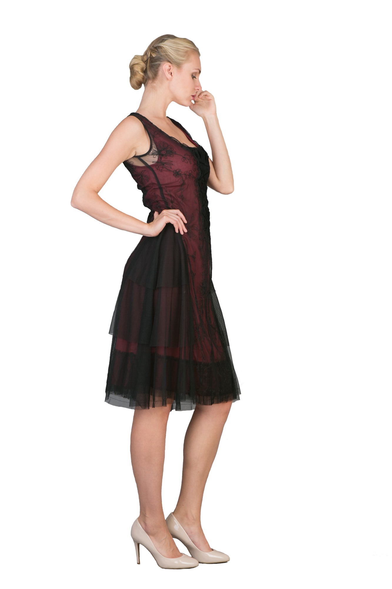 Chic Party Dress in Black-Burgundy by Nataya - SOLD OUT