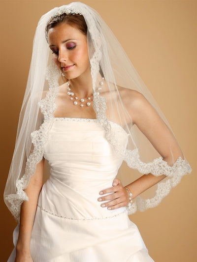 Mantilla Lace Wedding Veil Threaded with Silver Chain - SOLD OUT
