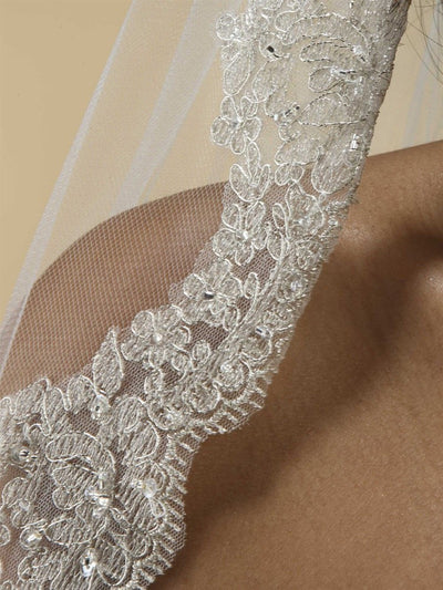 Mantilla Lace Wedding Veil Threaded with Silver Chain - SOLD OUT