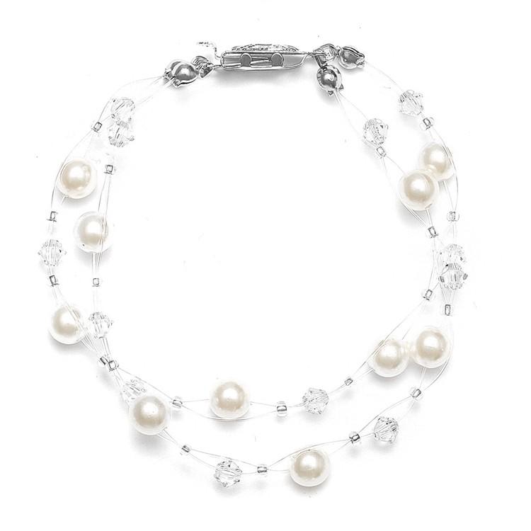 2-Row Pearl & Crystal Bridal Illusion Bracelet - SOLD OUT