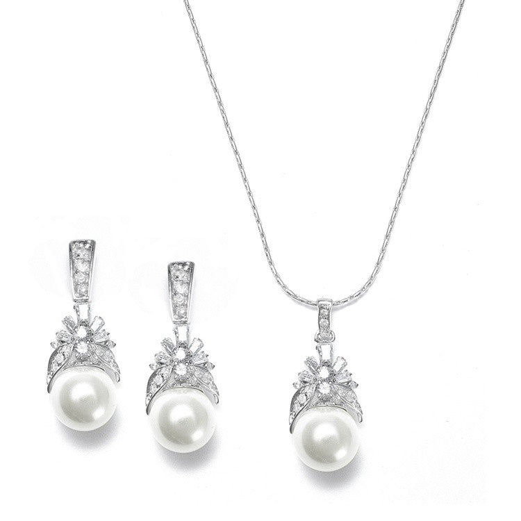 Pearl and CZ Baguettes Necklace Set - SOLD OUT