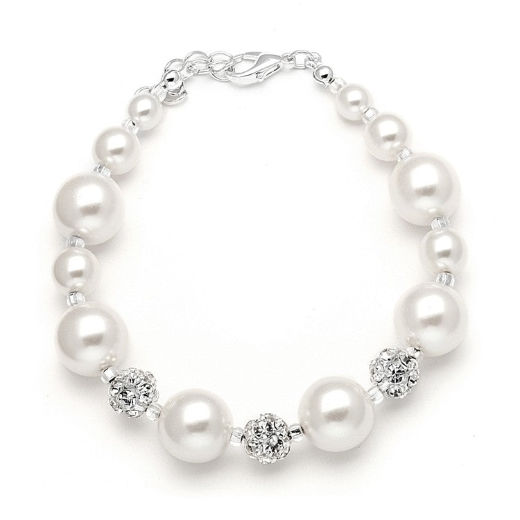 Pearl Wedding Bracelet with Rhinestone Fireballs - White - SOLD OUT