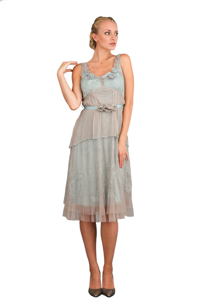 Vintage Inspired String of Roses Party Dress in Silver by Nataya - SOLD OUT
