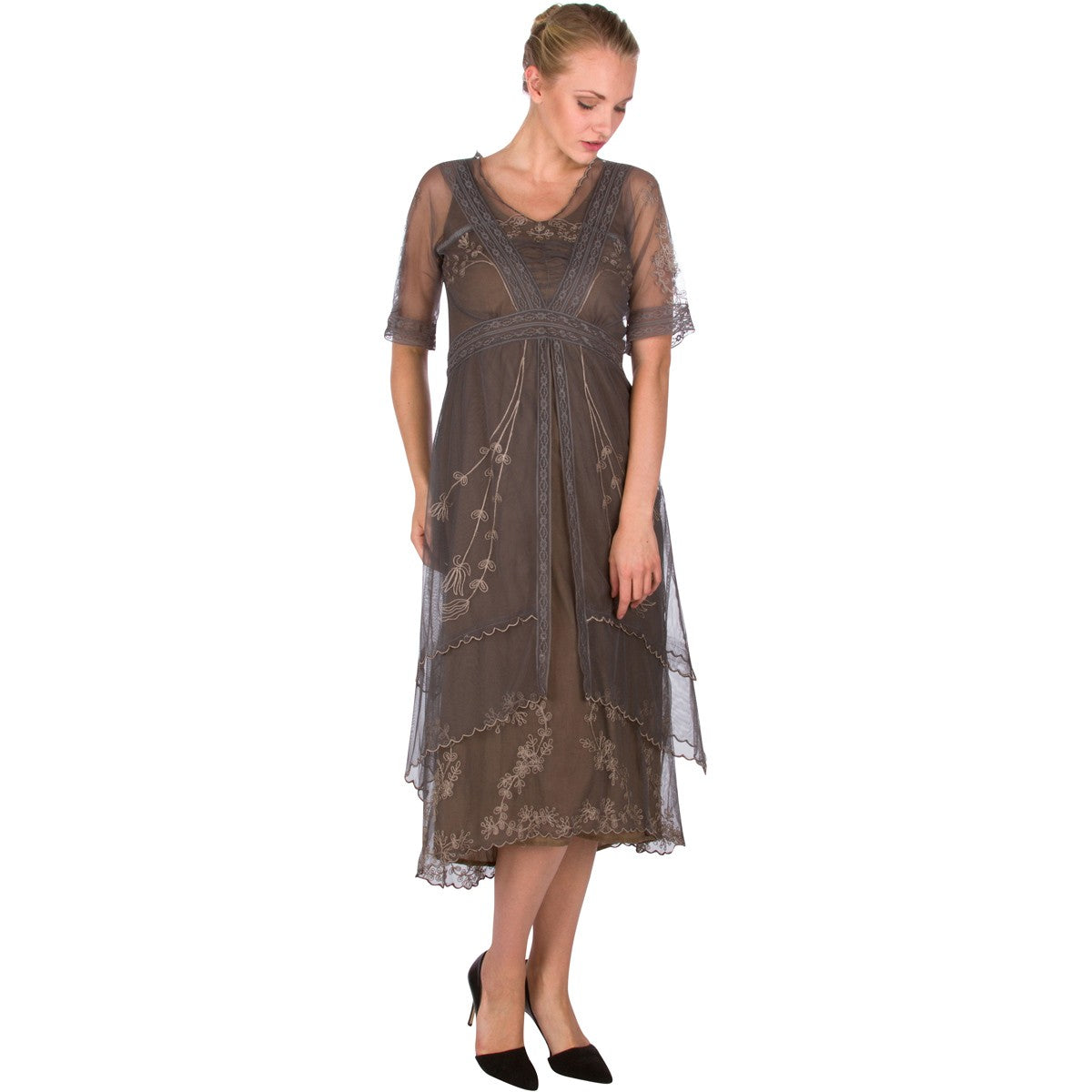 Vintage Inspired Embroidered Party Dress in Moss by Nataya - SOLD OUT