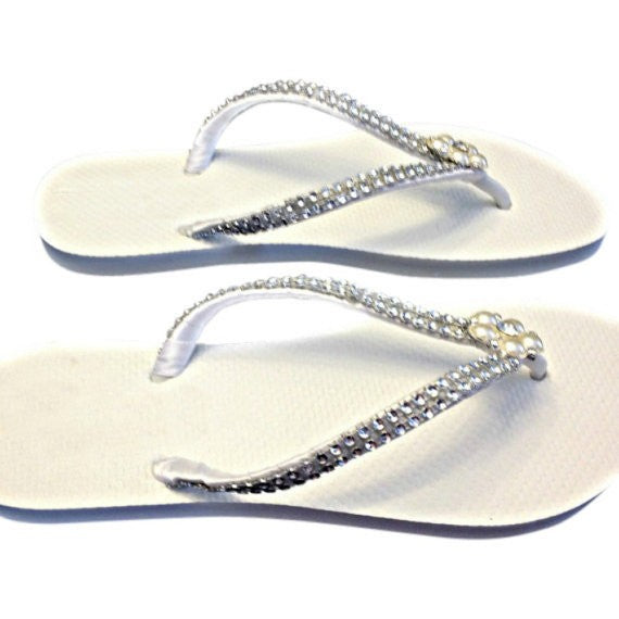 Vintage Style Bridal Flip Flops with Pearls Rhinestones - SOLD OUT