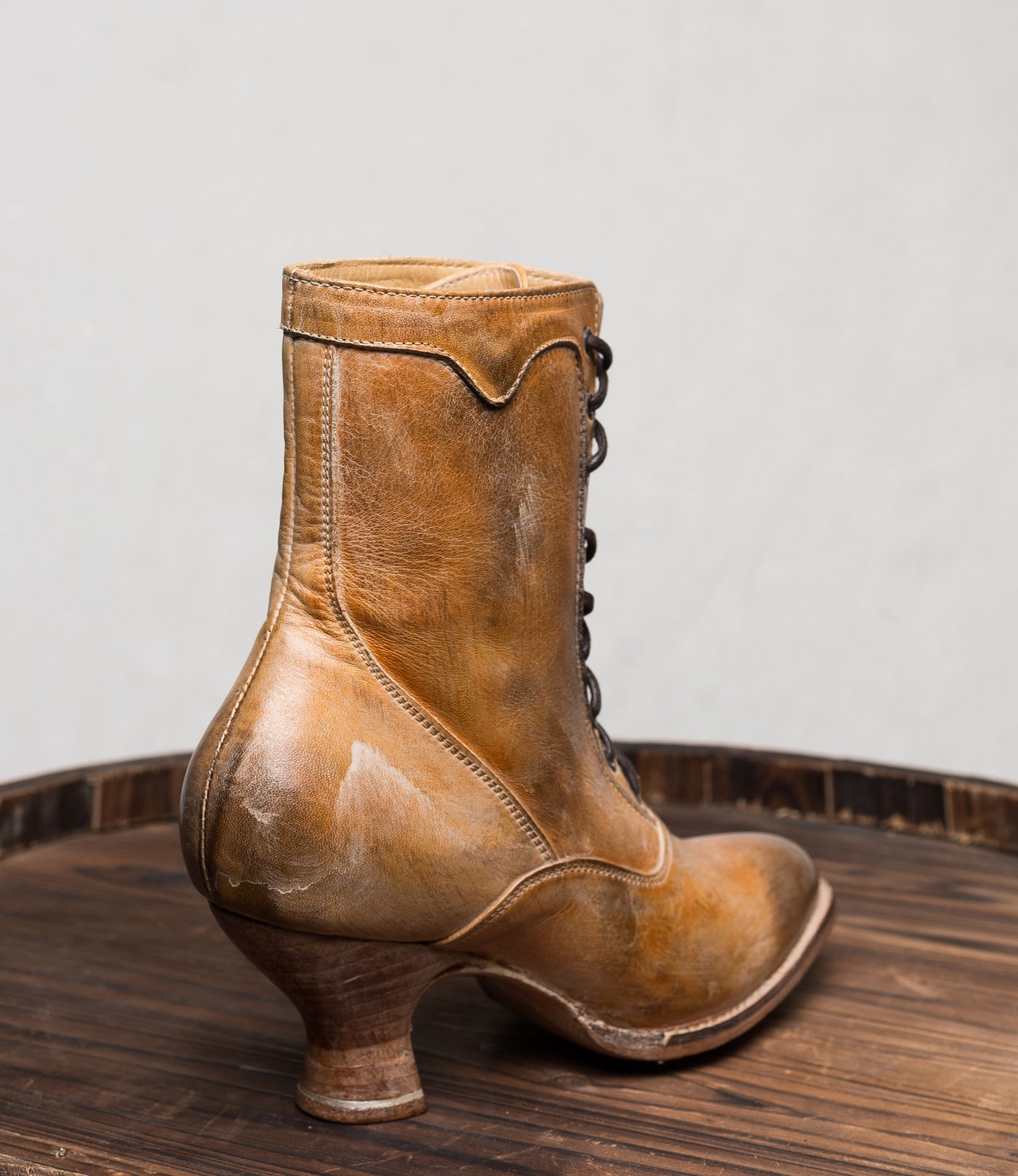 Victorian Style Leather Ankle Boots in Tan Rustic