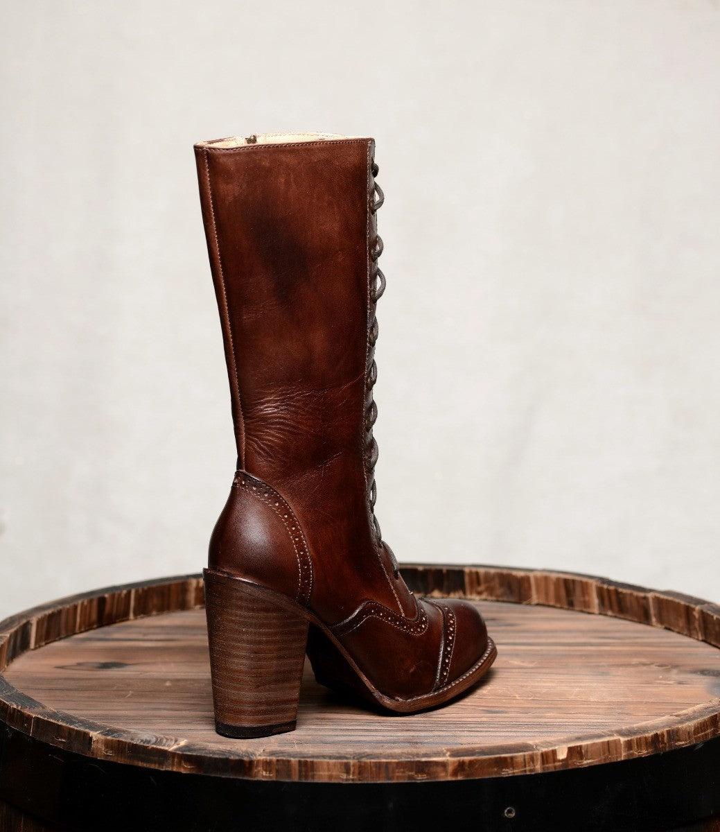 Victorian Inspired Mid-Calf Leather Boots in Teak Rustic - SOLD OUT