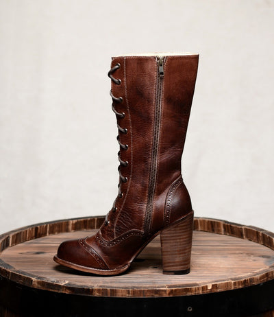 Victorian Inspired Mid-Calf Leather Boots in Teak Rustic - SOLD OUT