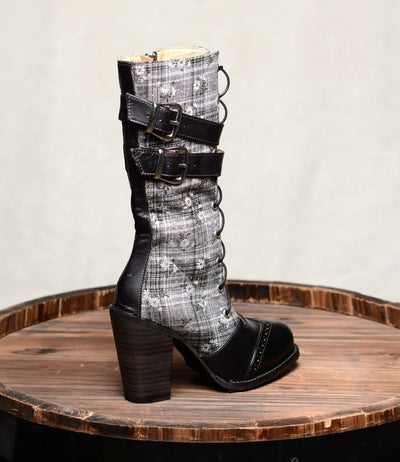 Steampunk Style Mid-Calf Leather Black Boots - SOLD OUT