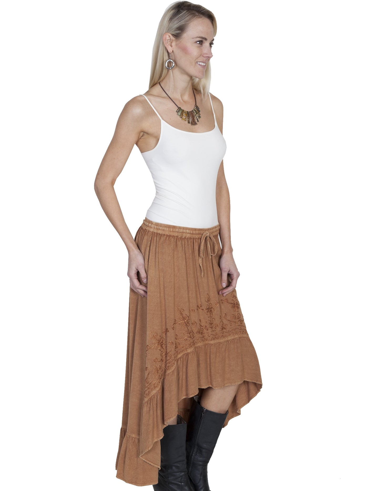Western Style High-Low Embroidered Skirt in Beige - SOLD OUT