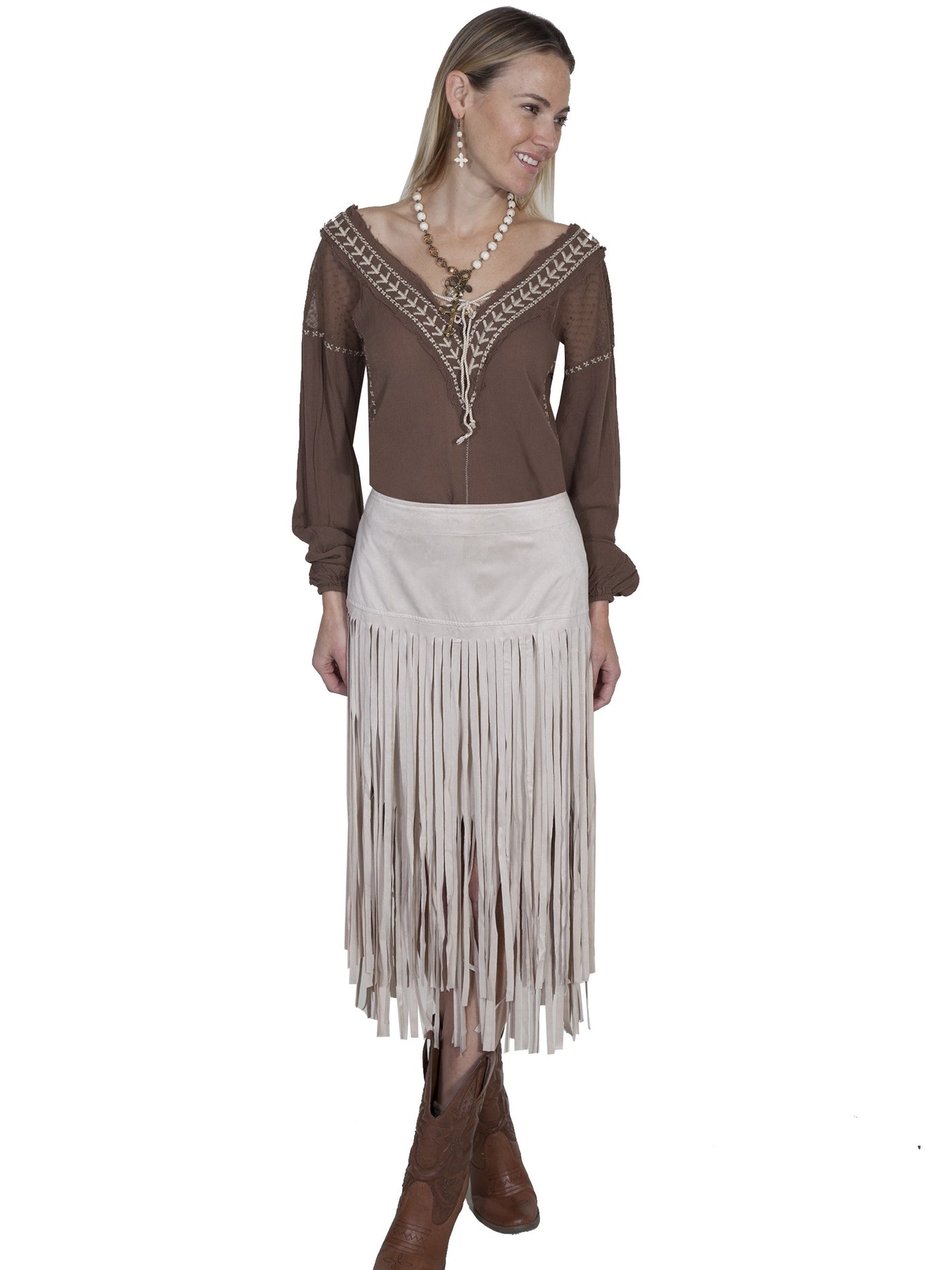 Western Style Long Fringe Skirt in Ivory-SOLD OUT