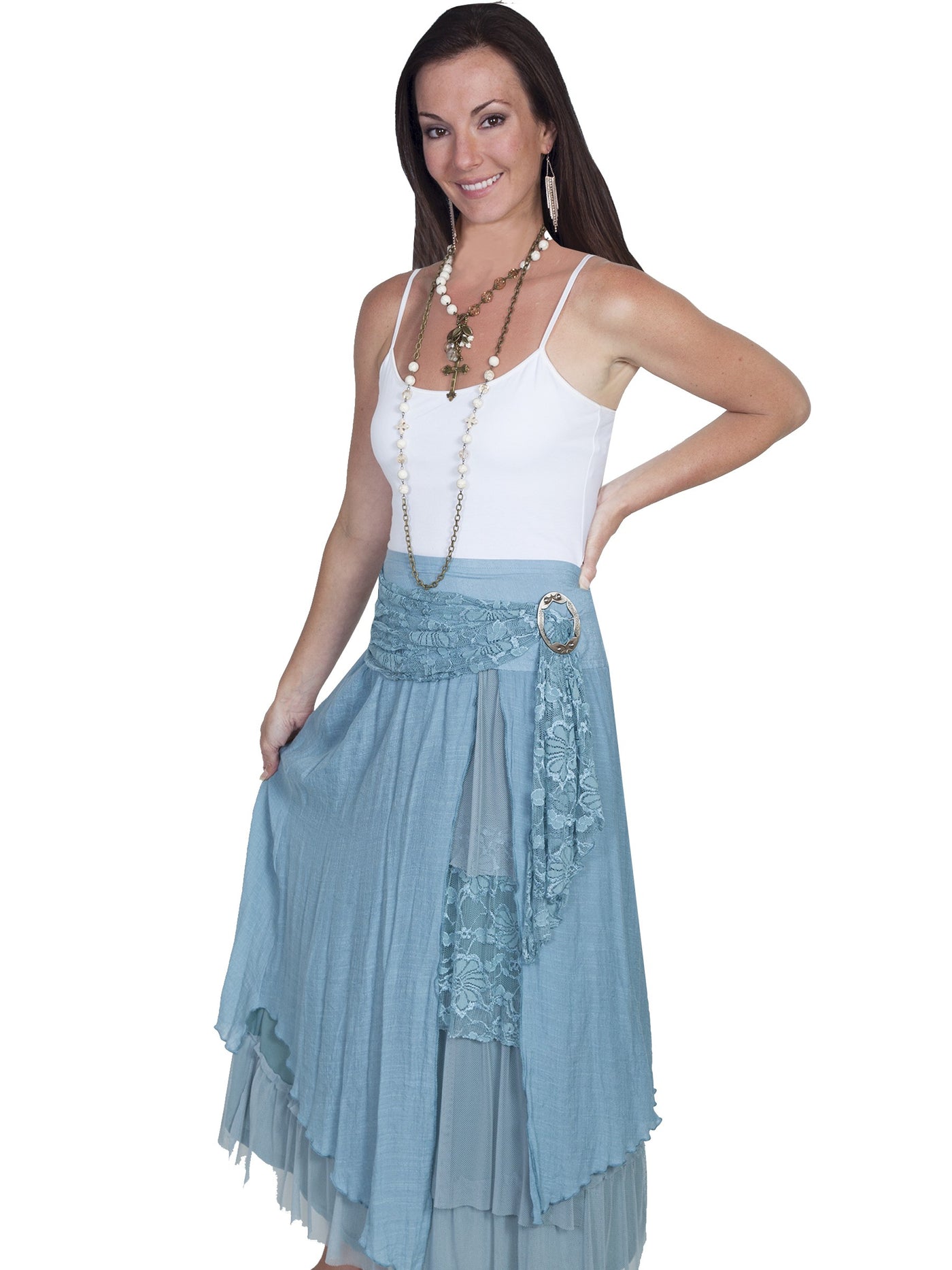 Western Style Multi-Layered Skirt in Blue - SOLD OUT