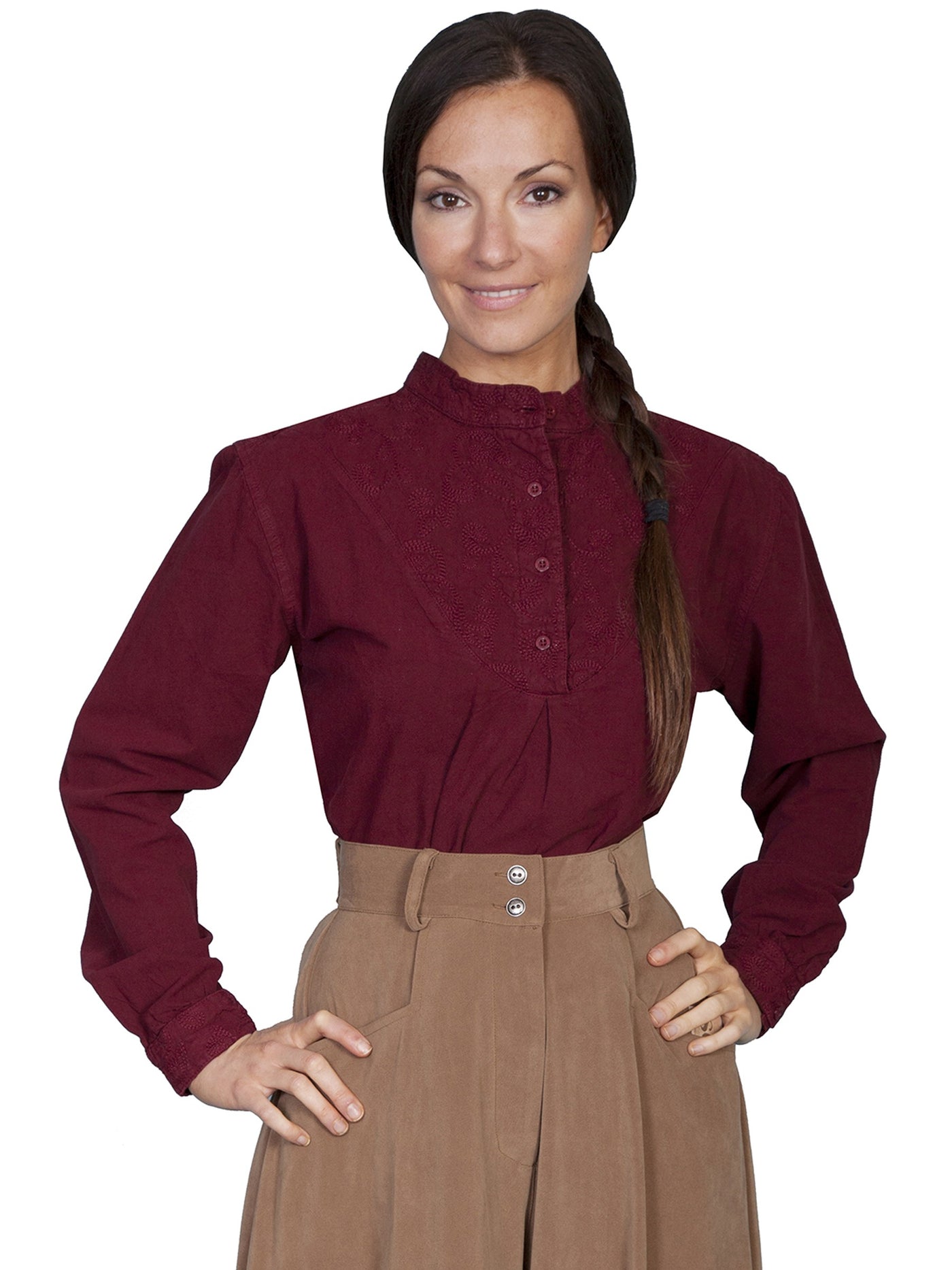Farmhouse Style Blouse in Burgundy - SOLD OUT