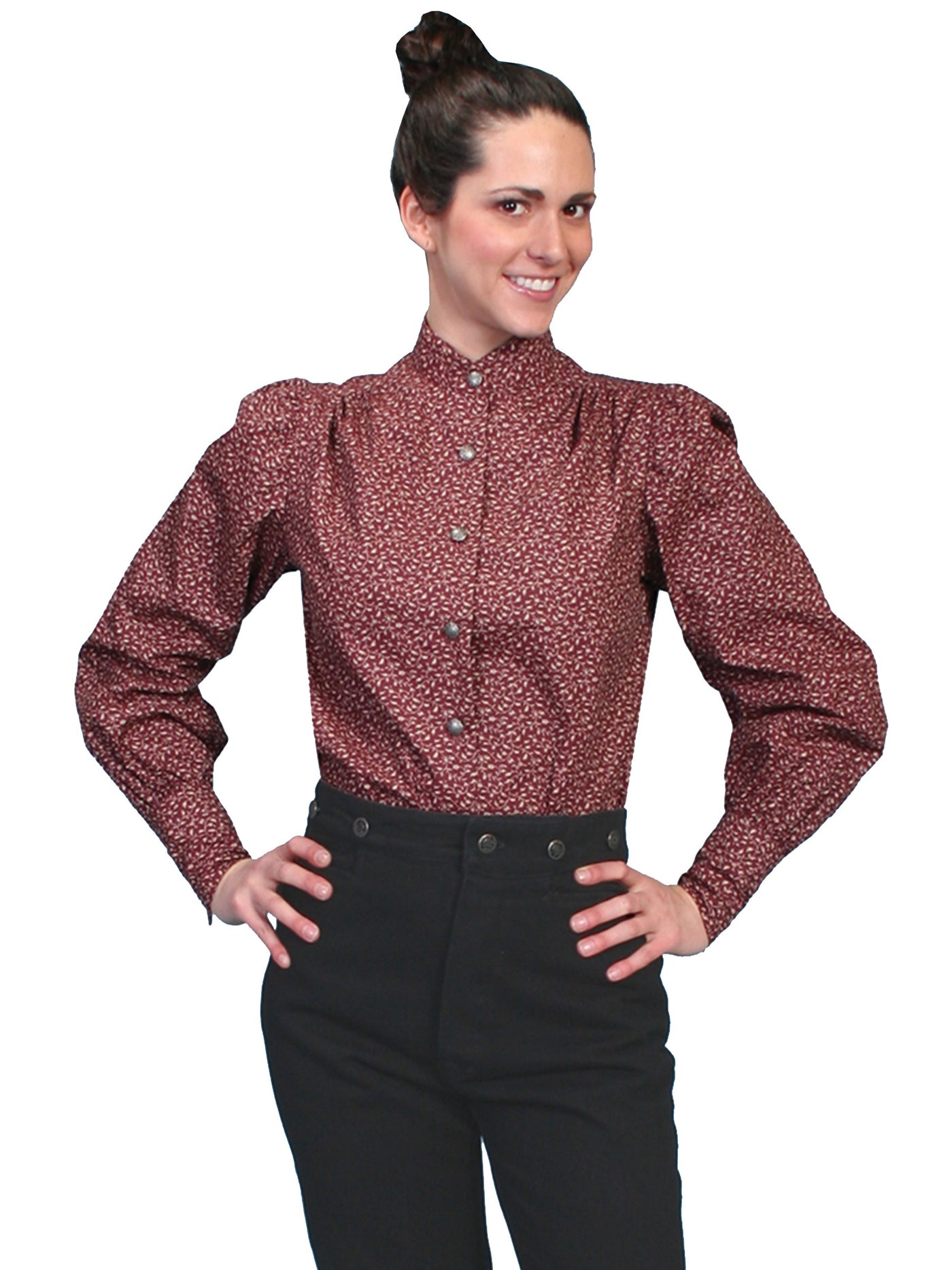 Ranch Style Floral Blouse in Burgundy - SOLD OUT