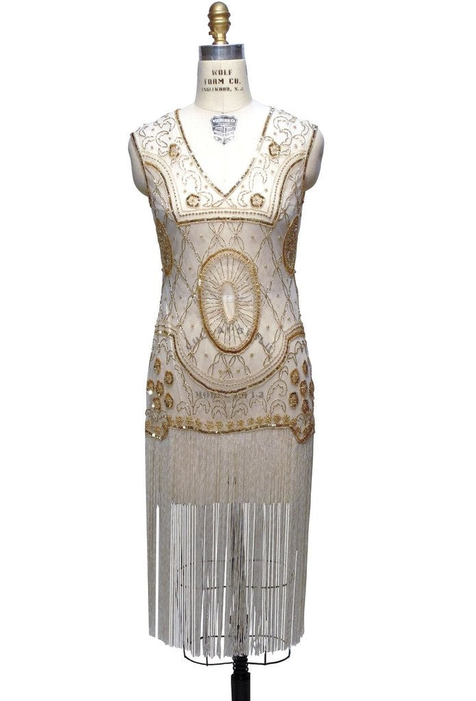 Old Hollywood Glamour Dress in Pearl-Gold - SOLD OUT