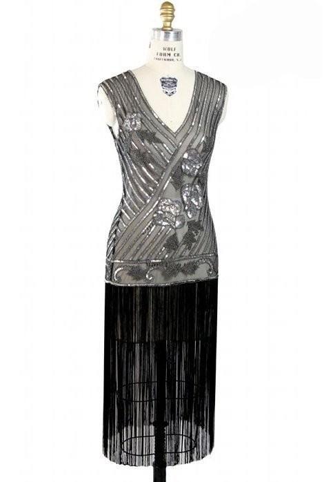 1920s Vintage Style Fringe Deco Dress in Silver-Black - SOLD OUT