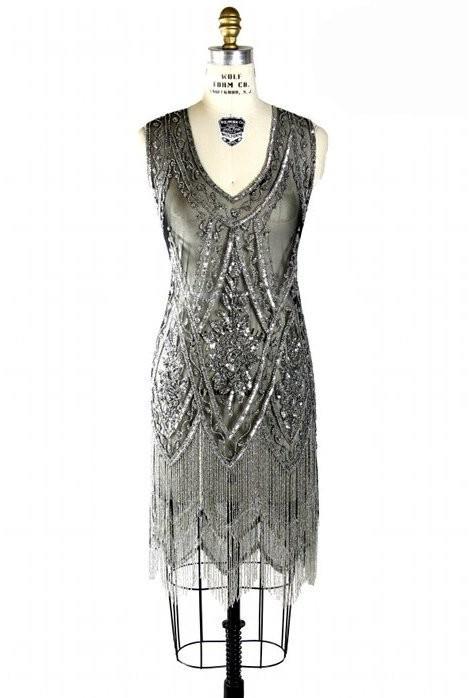 1920s Style Fringe Party Dress in Silver-Jet - SOLD OUT