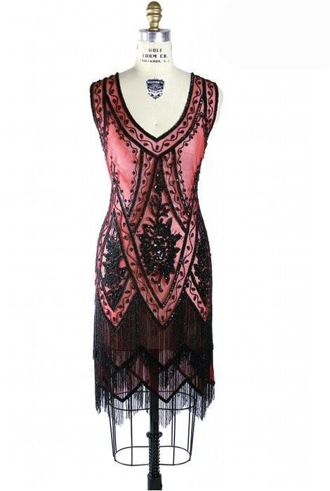 1920s Style Fringe Party Dress in Jet-Ruby - SOLD OUT