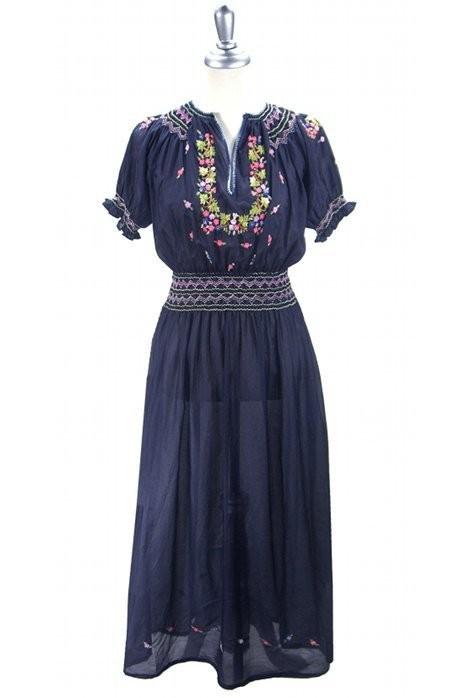 1920s Style Embroidered Maxi Dress in Ink Blue - SOLD OUT
