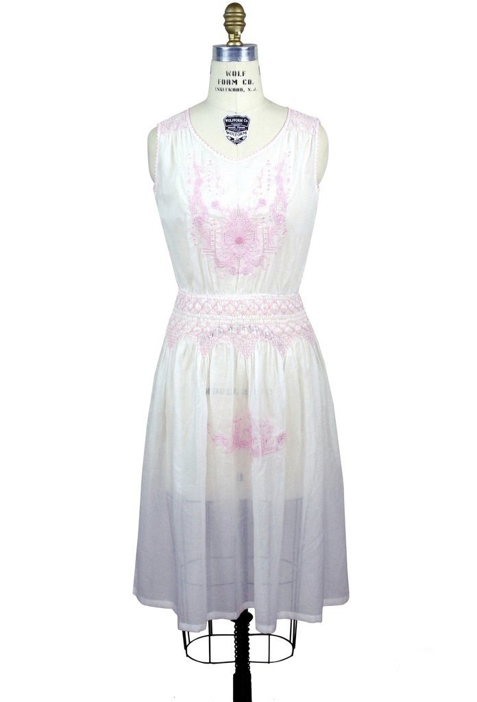 1920s Inspired Romantic Embroidered Dress in Pink-White - SOLD OUT