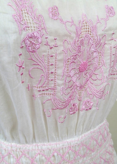 1920s Inspired Romantic Embroidered Dress in Pink-White - SOLD OUT
