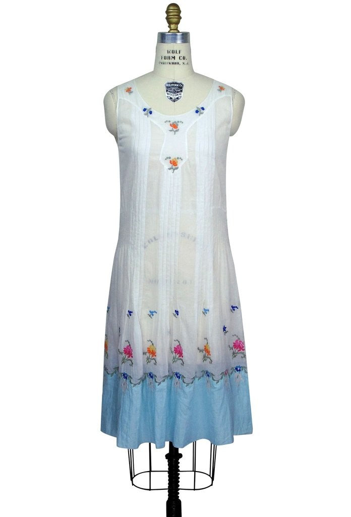 Vintage Style Floral Embroidered Dress in White - SOLD OUT