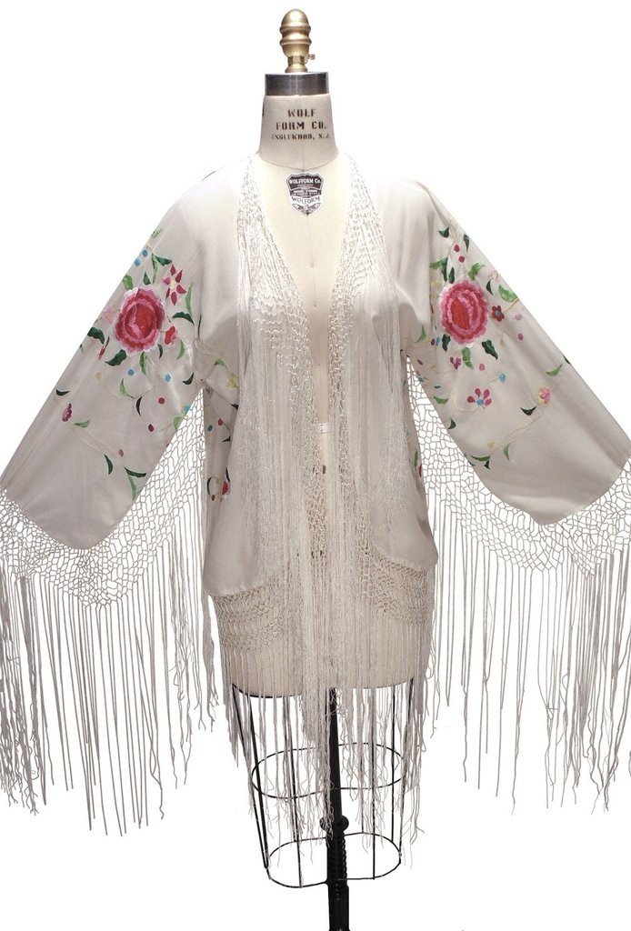 Flapper Style Embroidered Piano Shawl Jacket in White - SOLD OUT