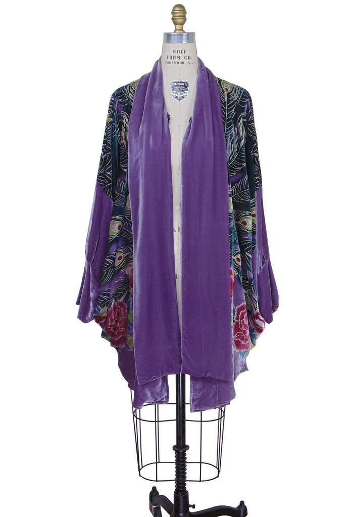 1920s Style Peacock Cocoon Coat in Thistle - SOLD OUT