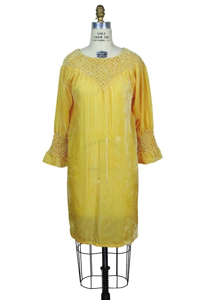 Flapper Style Velvet Smocked Tunic in Butterscotch - SOLD OUT
