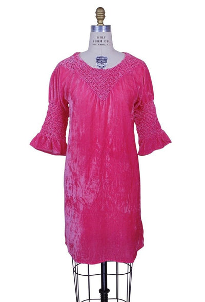 Flapper Style Velvet Smocked Tunic in Electric Pink - SOLD OUT