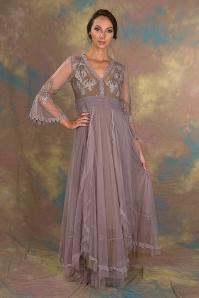 Bohemian Pompadour Dress in Lavender-Beige by Nataya - SOLD OUT