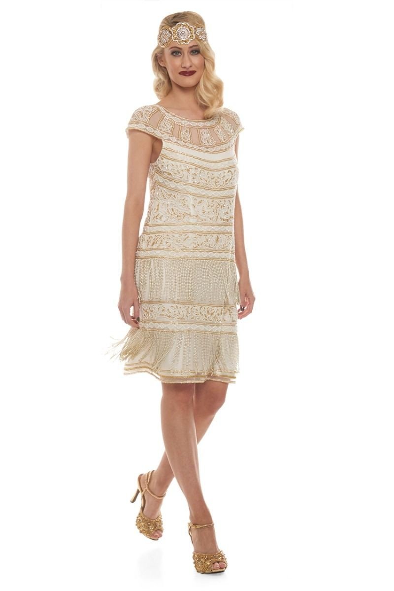 Roaring Twenties Fringe Party Dress in Ivory Gold - SOLD OUT