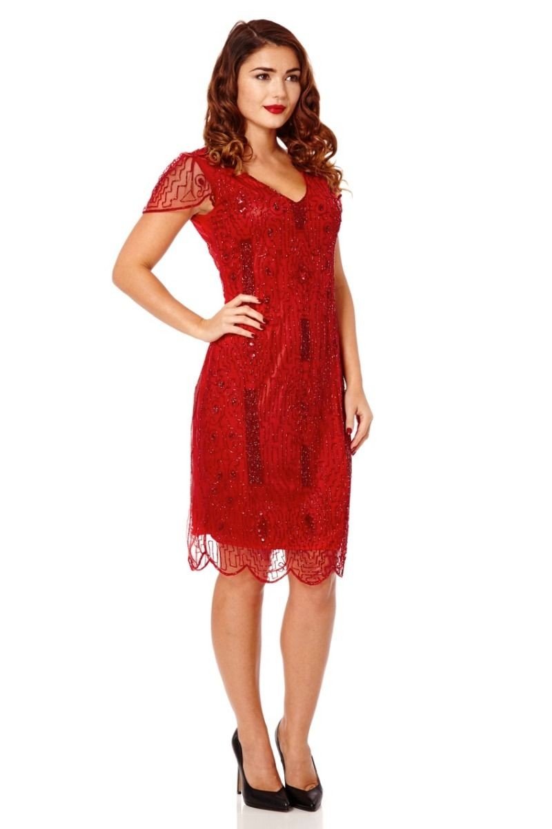 1920 Style Beaded Dress in Red - SOLD OUT