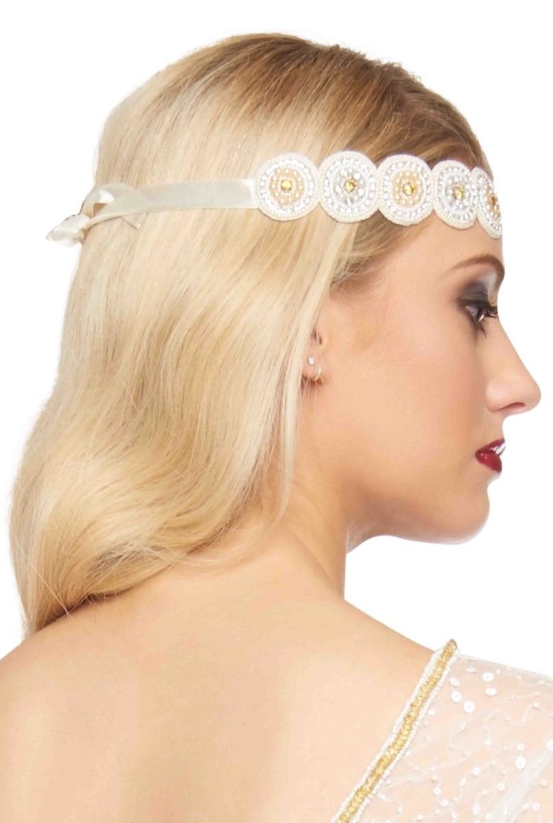 1920s Style Flapper Headband in Cream Gold - SOLD OUT