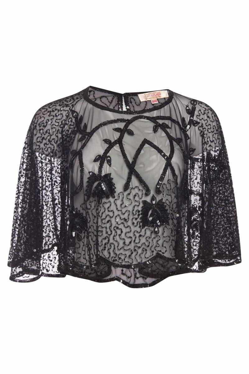 1920s Style Embellished Cape Bolero in Black - SOLD OUT