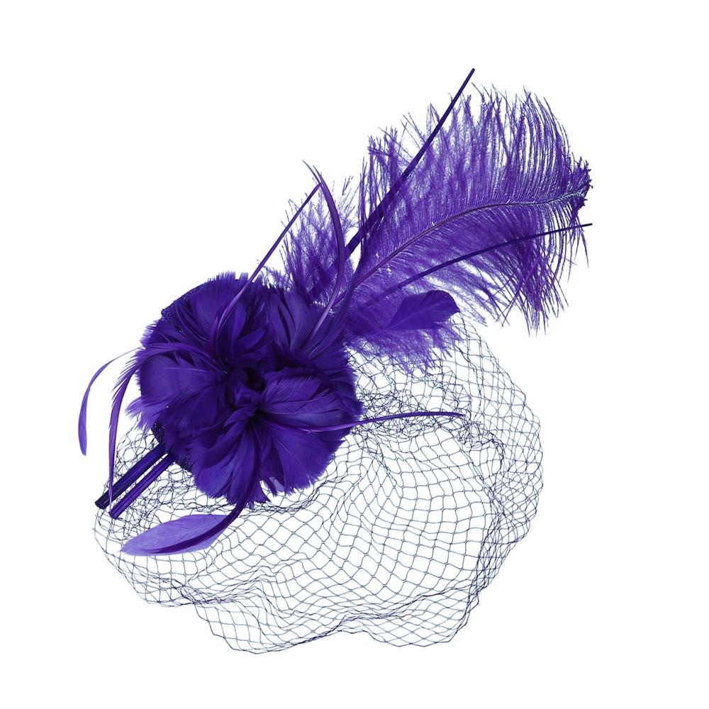 1920s Style Long Feather Fascinator in Purple - SOLD OUT