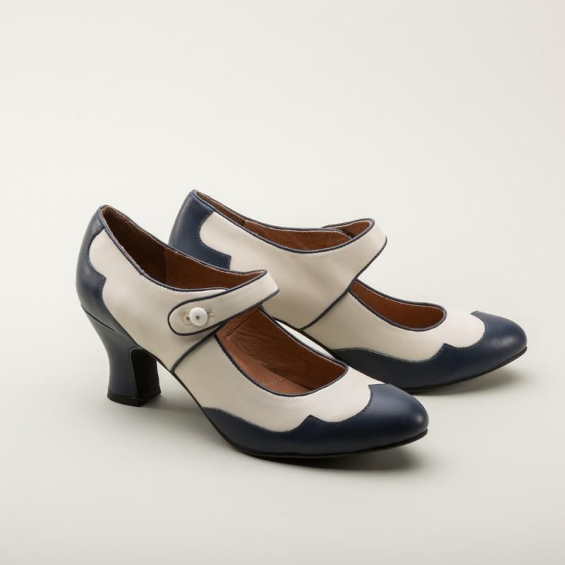 Lillian Retro Shoes in Navy-Ivory